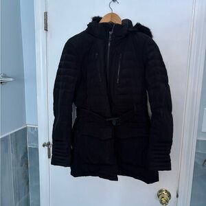 Women's Belted Black Puffer Jacket